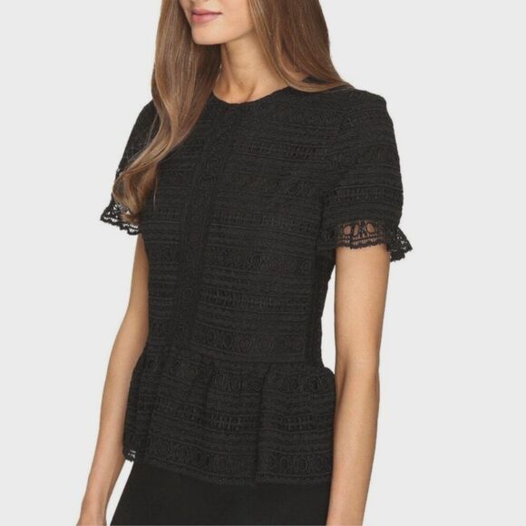 Kate Spade Mixed Lace Top, Black with Peplum, Sz XS: romanticore, dark feminine - Picture 2 of 10